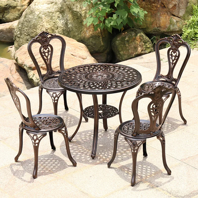 Outdoor Iron Art Tea Table, Cast Aluminum Table and Chair Combination Three to Five Piece Set, Outdoor Balcony, Garden, Courtyar