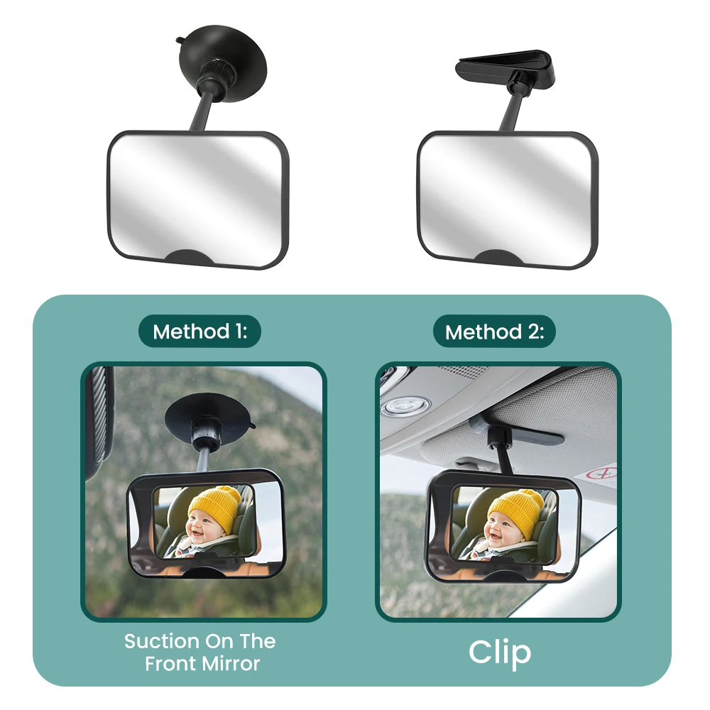 طقم مرآة سيارة للأطفال مكون من قطعتين بما في ذلك مرآة مواجهة إلى الأمام ومشبكًا 360 درجة ° مرآة مقعد السيارة المقاومة للكسر قابلة للدوران للوجه الخلفي #2