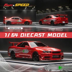 Fast Speed FS 1:64 Skyline Mk5 R34 FNF Red /Calsonic Blue limited999 Diecast Model Car