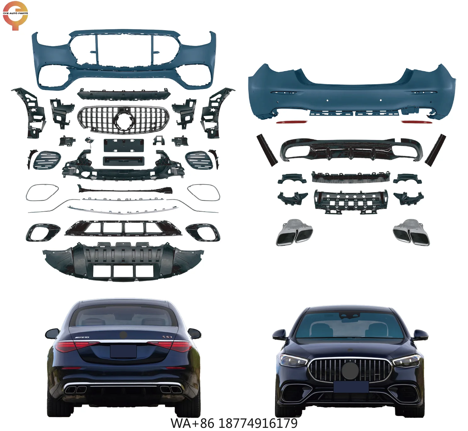 

Bnz 2021-2024 S63 S Class W223 OEM Body Kit Plastic Front/Rear Bumper Grille Diffuser Side S63 Style New Condition for