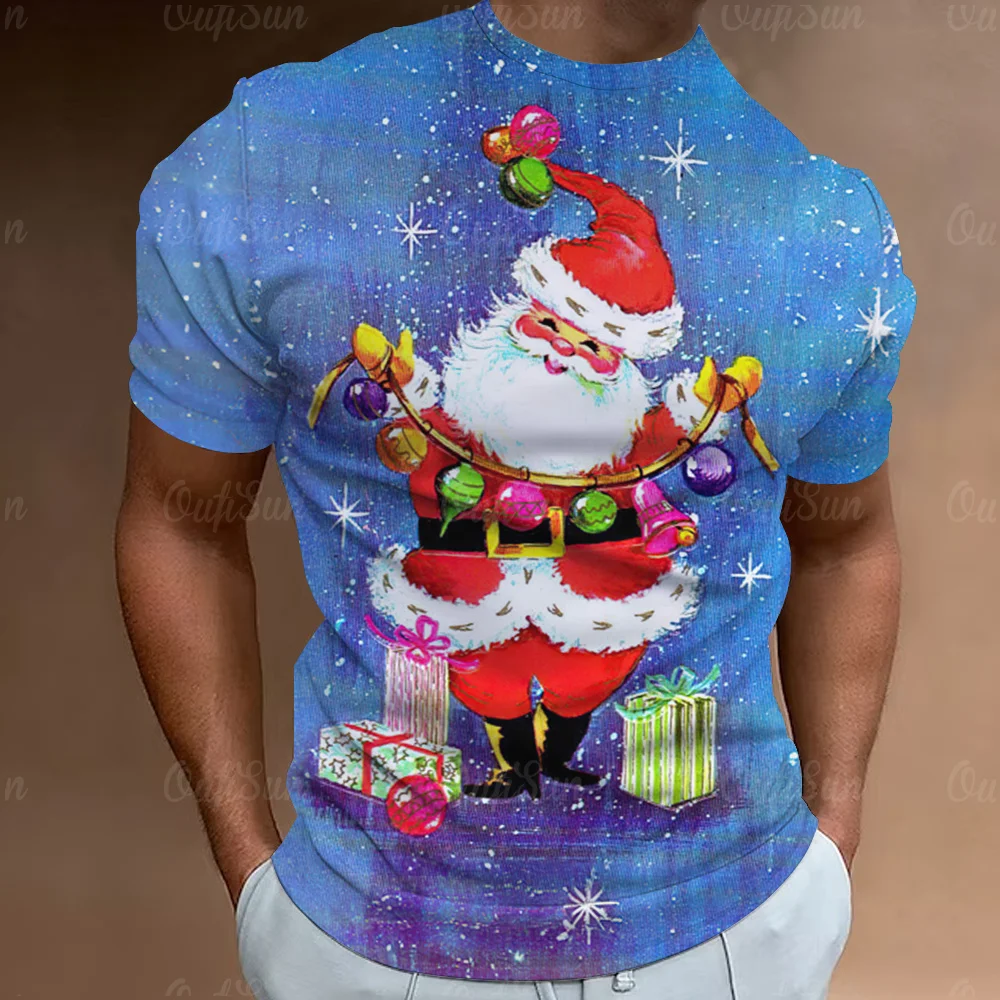 Funny Santa Claus Print Christmas T-Shirts 3d Oversized Tops Tees Mens Shirts Summer Holiday Casual O-Neck Male Harajuku Clothes