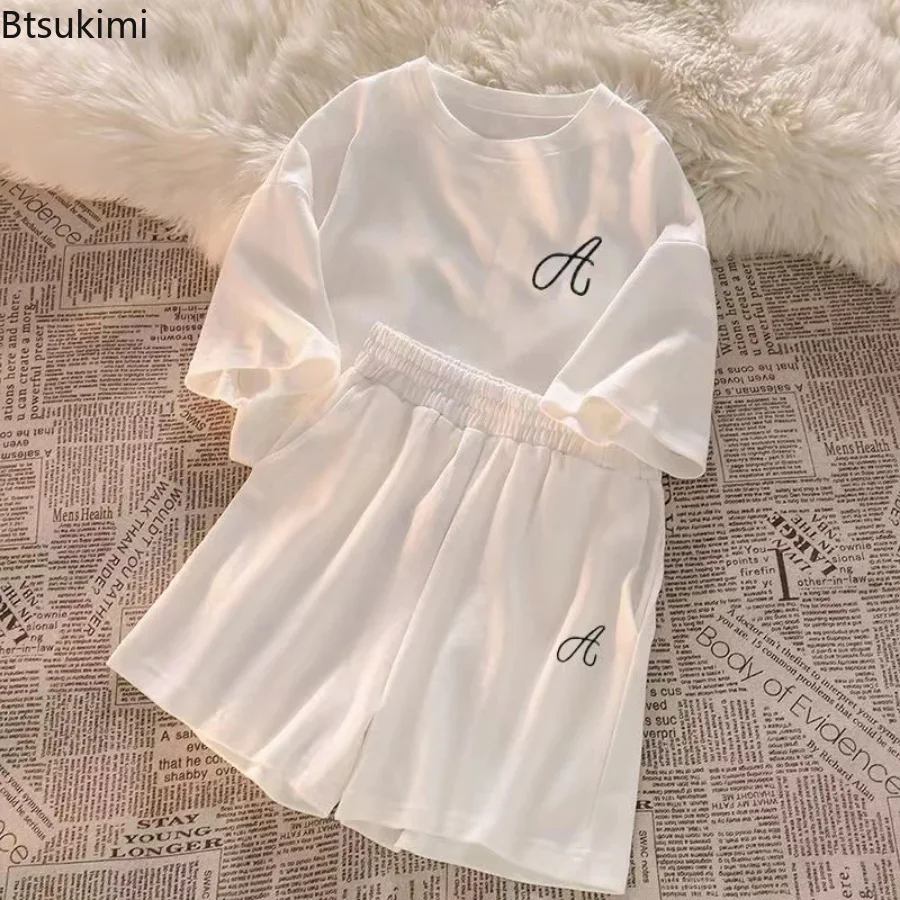 Pijamas de algodón 2024 para mujer, camisetas con pantalones cortos, ropa de dormir informal, 2 piezas, 100%