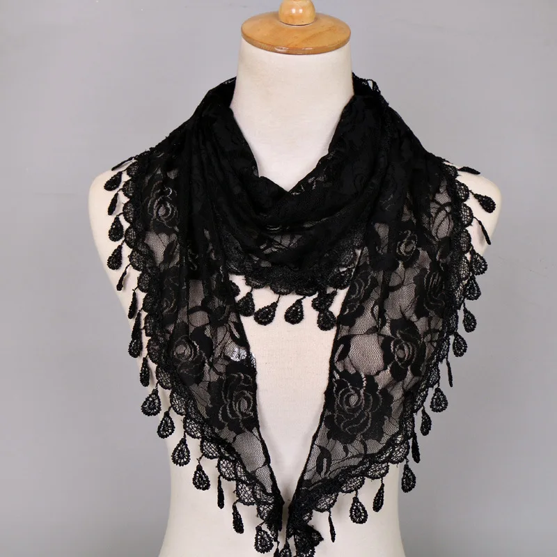 Monochrome Triangle Scarf with Hollow Out, Fashionable Monochromatic Rose Scarf, Hot Selling, New