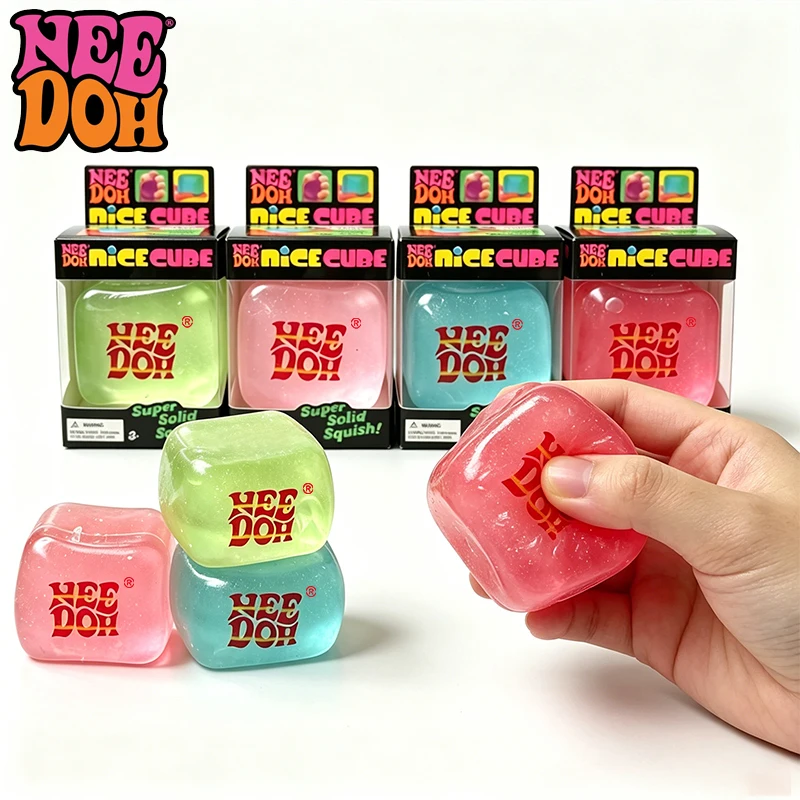 Needoh Nice Cube Glow in the Dark Squishy Toy Safe Multicolored Knead Stretch Relief Stress Squeeze Anti-Anxiety for Adults Gift
