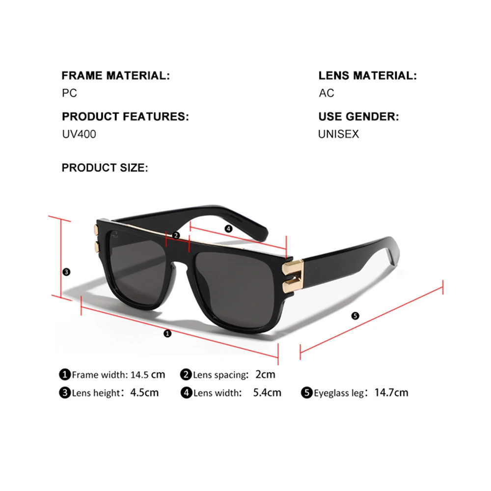 DDDLONG Retro Fashion Square Punk Sunglasses Women Men Sun Glasses Classic Vintage UV400 Outdoor Shades D373