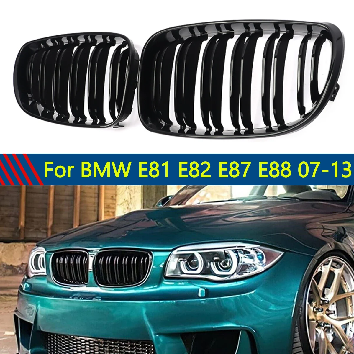 

Передние решетки капота для BMW E81 E82 E87 E88 128i 130i 135i 2007-2013, глянцевая черная двойная планка, передняя решетка почек Magickit