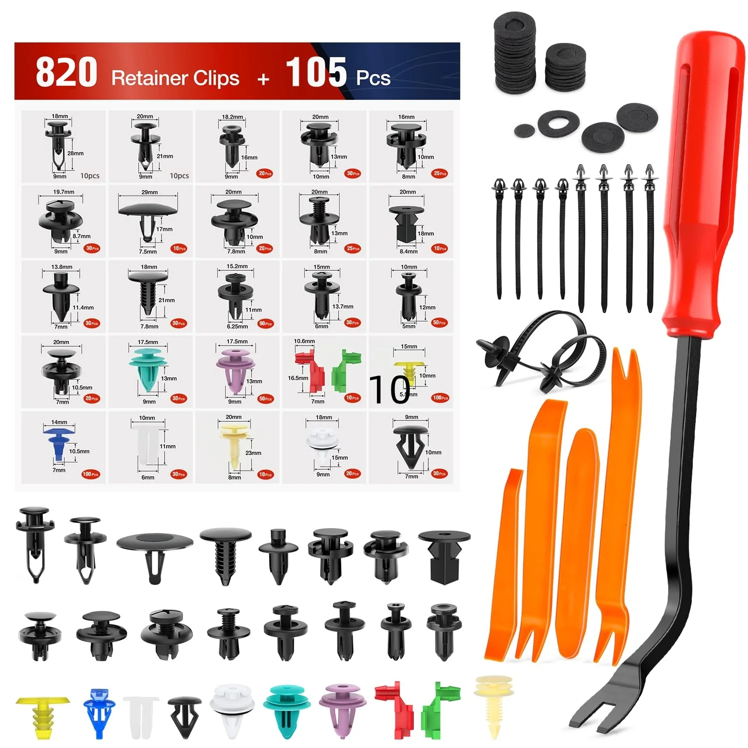 

820-120Pcs Car Retainer Fasteners Assortment Plastic Push Rivet Clips Auto Bumper Fender Door Trim Panel Clip with Remover Tool