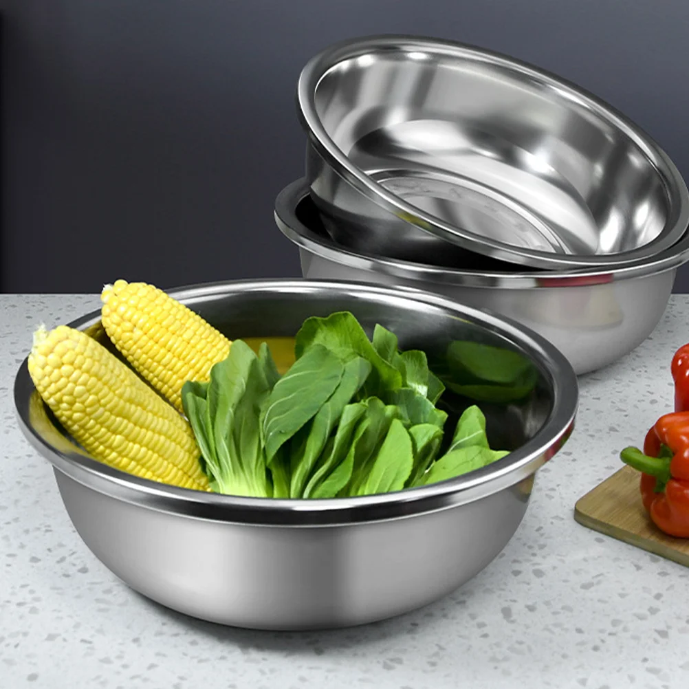 

2 Pcs Stainless Steel Vegetable Basin Bowls for Mixing Wash Big Salad Large Kitchen Filter Metal