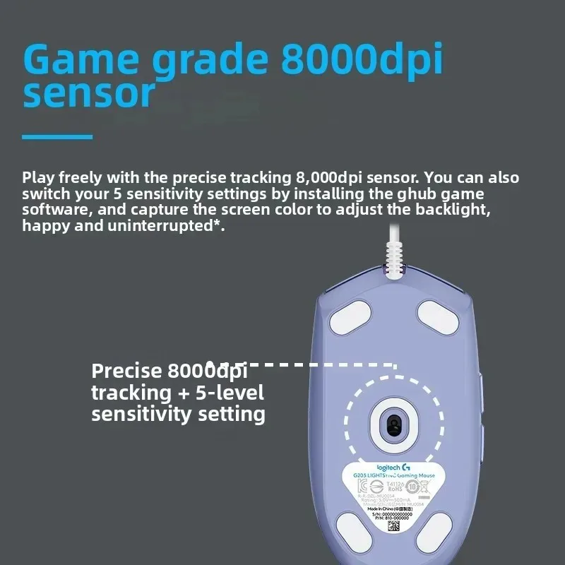 LOGITECH G102/G203 LIGHTSYNC - 8000 DPI, 1000Hz Polling Rate, Lightsync RGB Lighting For Fps LOL