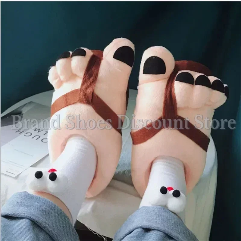 Funny Feet Claws Comfortable Plush Slippers Indoor Home Increase Men Women Winter Warm Cotton Slider Five Finger Cosplay Shoes