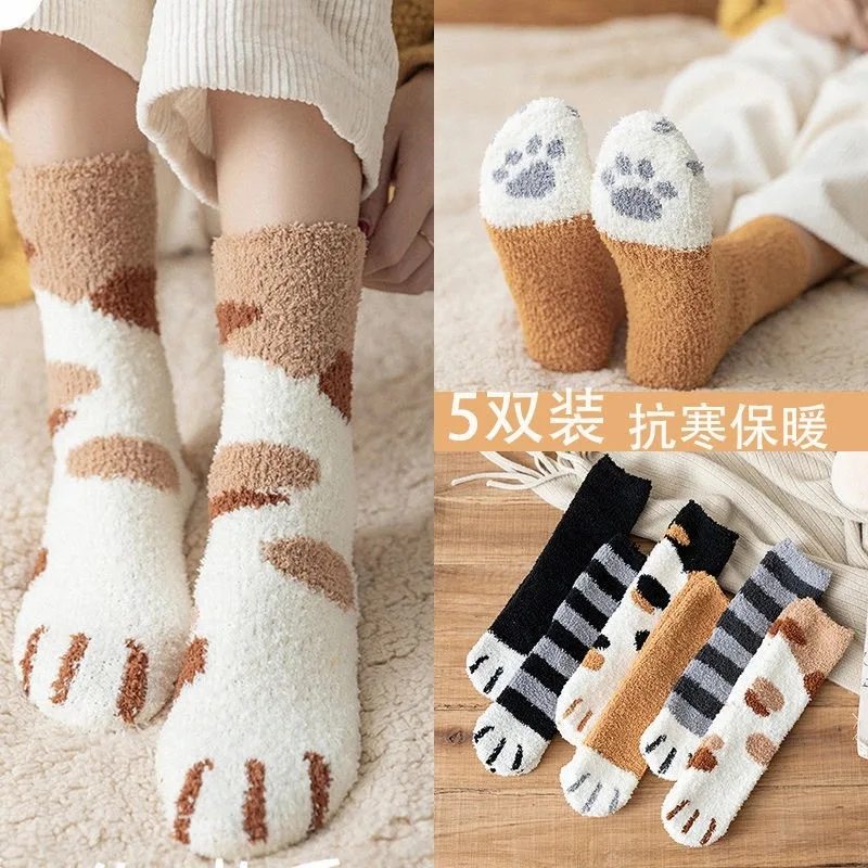 Fashion Women's Cat Claw Stripes 3d Thick Warm Socks Cute Funny Fat Girl Cartoon Animal Toe Zebra/Tiger/Cat Foot Socks