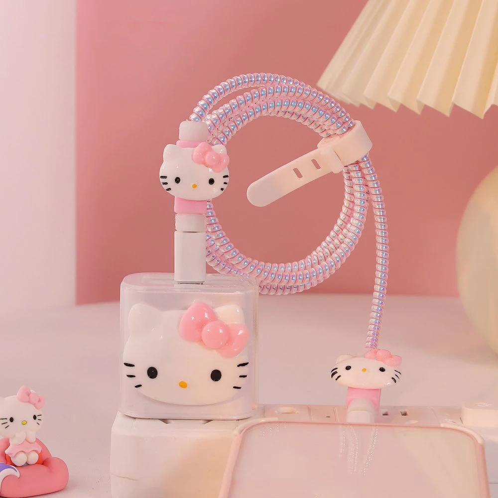 Sanrio Hello Kitty Data Cable Protective Sleeve 20W Protector For Iphone Charger Cartoon Cute Pvc Protective Cover Accessories