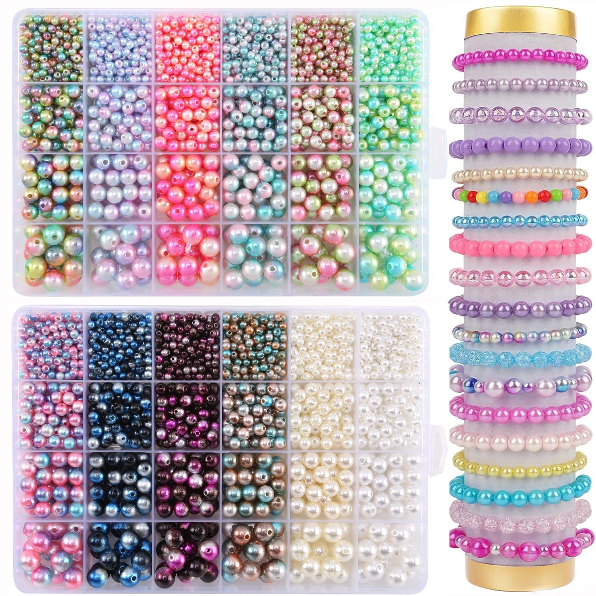 1890Pcs 4/6/8/10mm Multicolor Acrylic Pearl Beads Loose Beads with Holes Bracelet Making Kit for Jewelry Making Diy Accessories