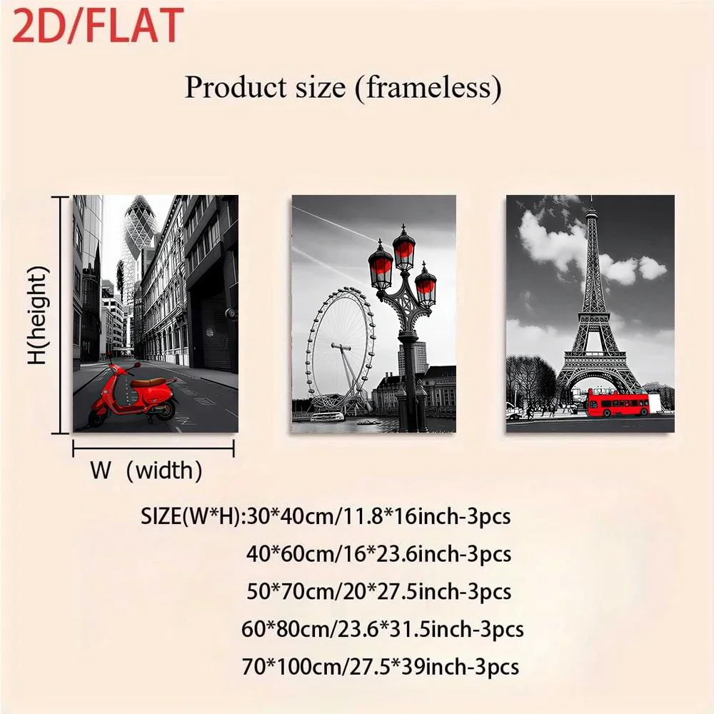 Multiple sizes 3pcs frameless Canvas Painting1 Set Modern Min City Landscape triptych frameless Wall Art for Living Room Sofa Ba