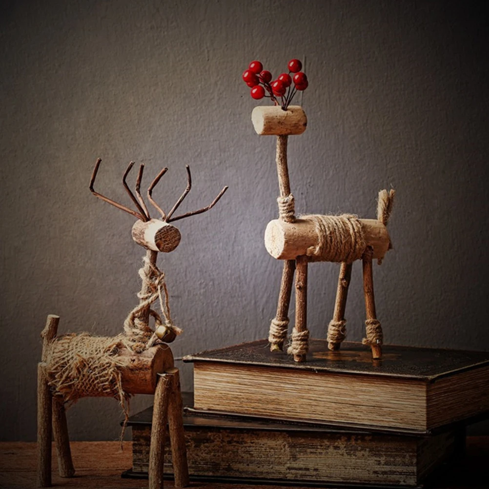 Wooden Deer Desktop nament Wooden Deer Craft Home Office Decor Miniature Models Art Collection Christmas Lovers Gift - Image 4