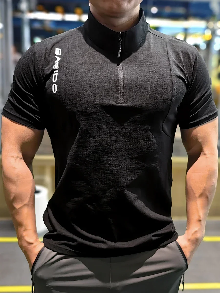 Mężczyźni Fitness Odzież sportowa Kulturystyka Trening Koszulka Siłownia Bieganie Koszulka z krótkim rękawem Tshirty Muscle Fit Top Szybkoschnący