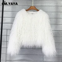 CM.YAYA Solid Faux Fur Coats Women Full Sleeve O-neck Open Stitch Covered Button Fur Jackets Winter Autumn Warm New Fashion 3