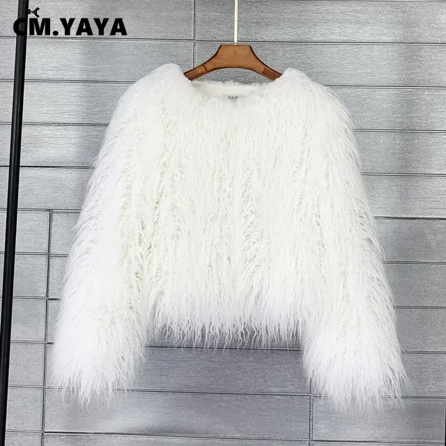 CM.YAYA Solid Faux Fur Coats Women Full Sleeve O-neck Open Stitch Covered Button Fur Jackets Winter Autumn Warm New Fashion 3 CM.Yaya Solid Faux Fur Coats Women Full Sleeve O-Neck Open Stitch Covered Button Fur – view 3