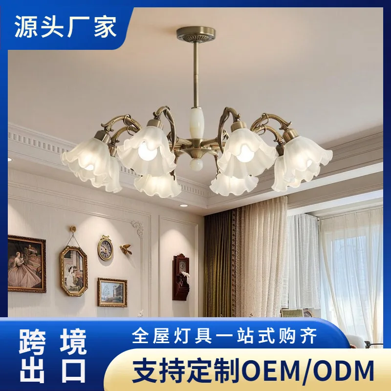 American retro atmosphere bar fan lighting medieval design flower creativity bedroom petal chandelier