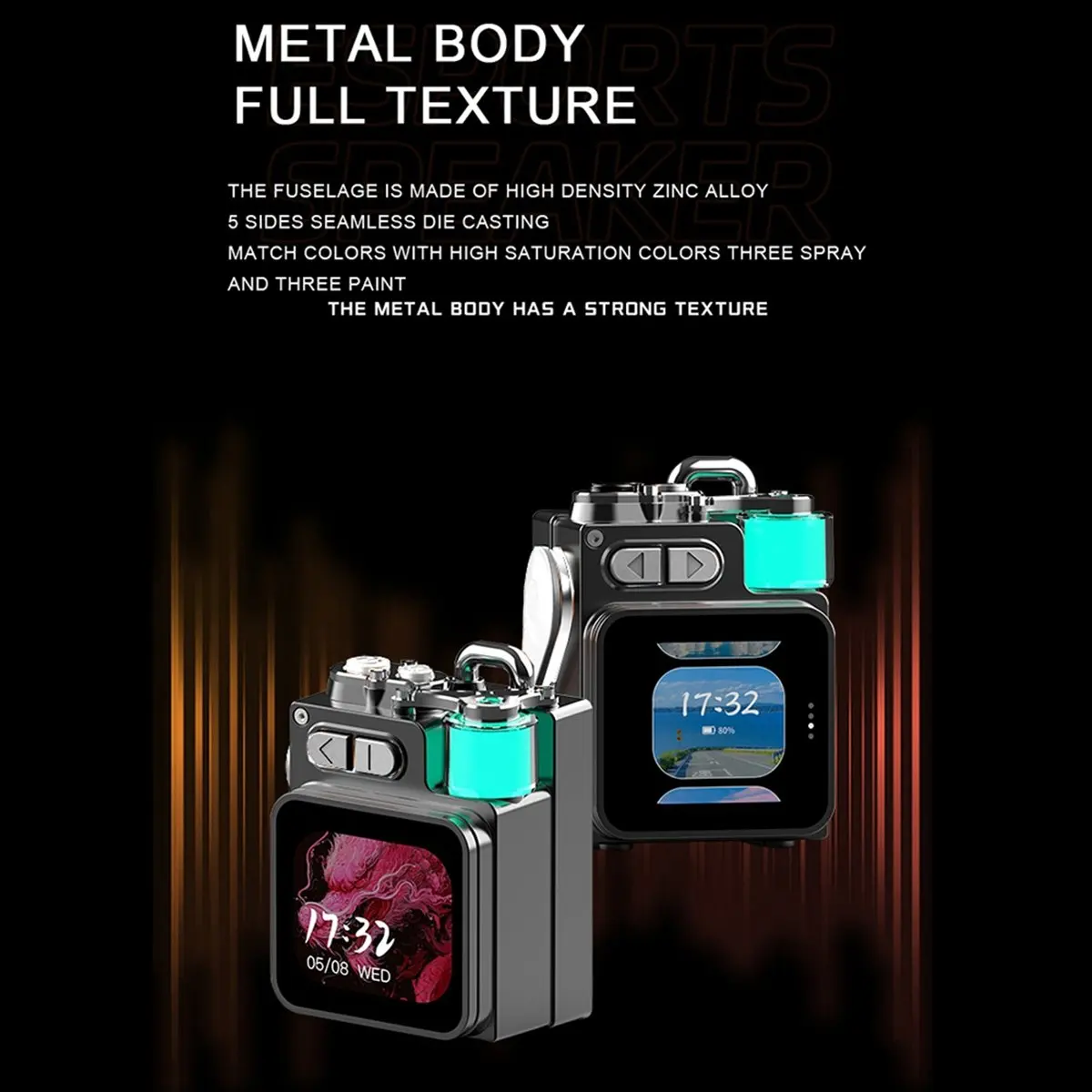 Wireless Bluetooth Speaker Metal Mechanical with LED Screen RGB Desktop Subwoofer Support Calendar Built-in Wallpaper