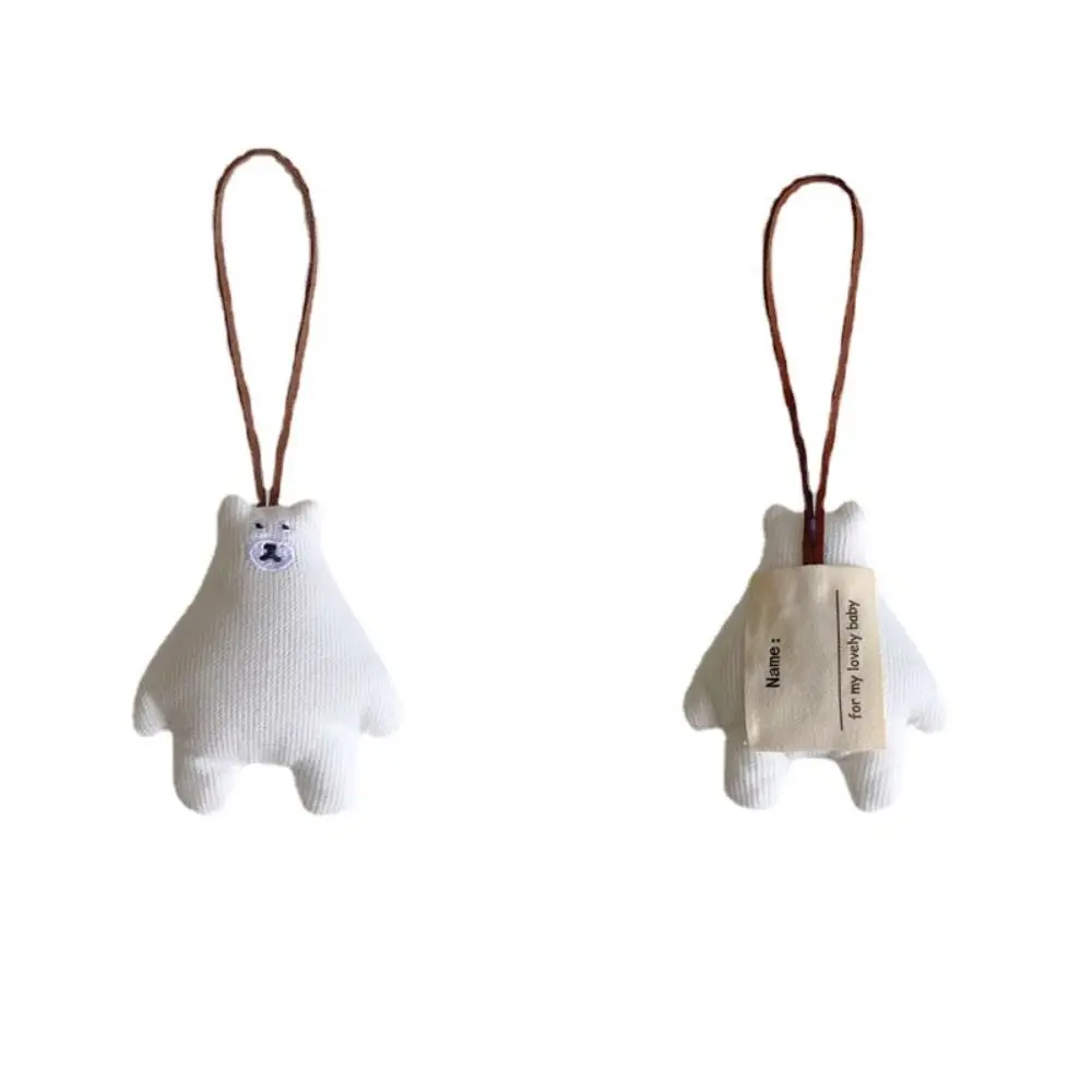 Soft Plush White Bear Doll Keychain Lovely Anti Loss Cartoon Doll Keyring INS Multifunctional Bear Name Plate Hanger