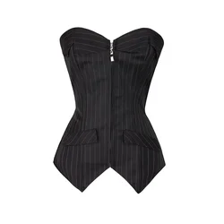 Striped Corset Top Zipper Women Bustier Overbust Lingerie Simple Elegant Office Body Shaper Corselet Mujer Plus Size