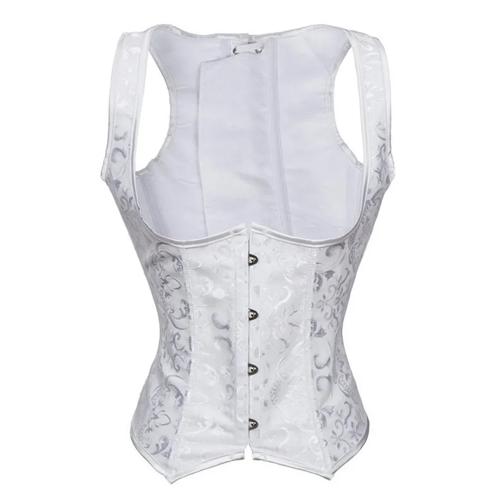 Women Vintage Jacquard Steel Boned Underbust Corset Gothic Waist Trainer Bustier Vest Corselet Top Plus Size XS-7XL