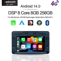 Carplay Android 15.0 8G+128G 8Core GPS Car radio Player Wifi multimedia For Alfa Romeo 159 939 Sportwagon Spider Brera 2005-2011