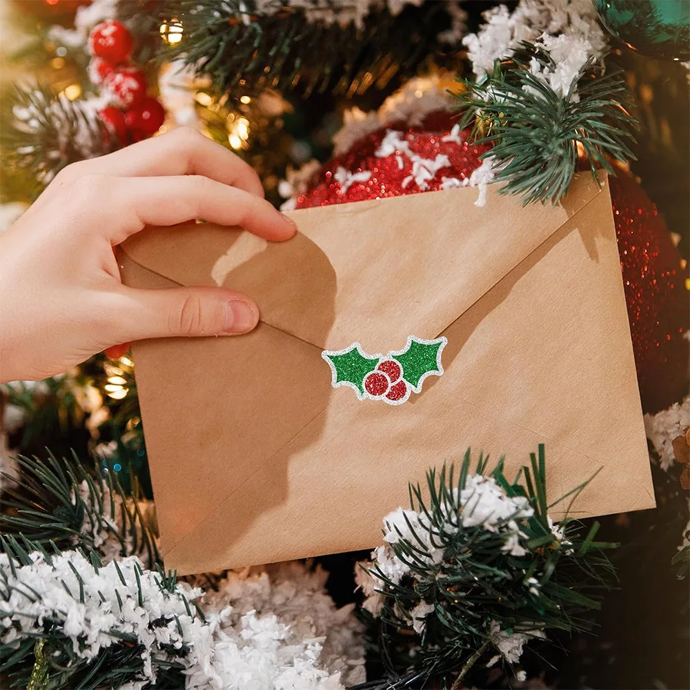 500pcs Roll Stickers Glitter Christmas Holly Berry Roll Stickers Gift Greeting Cards Holiday Handmade Funny Decoration Stickers