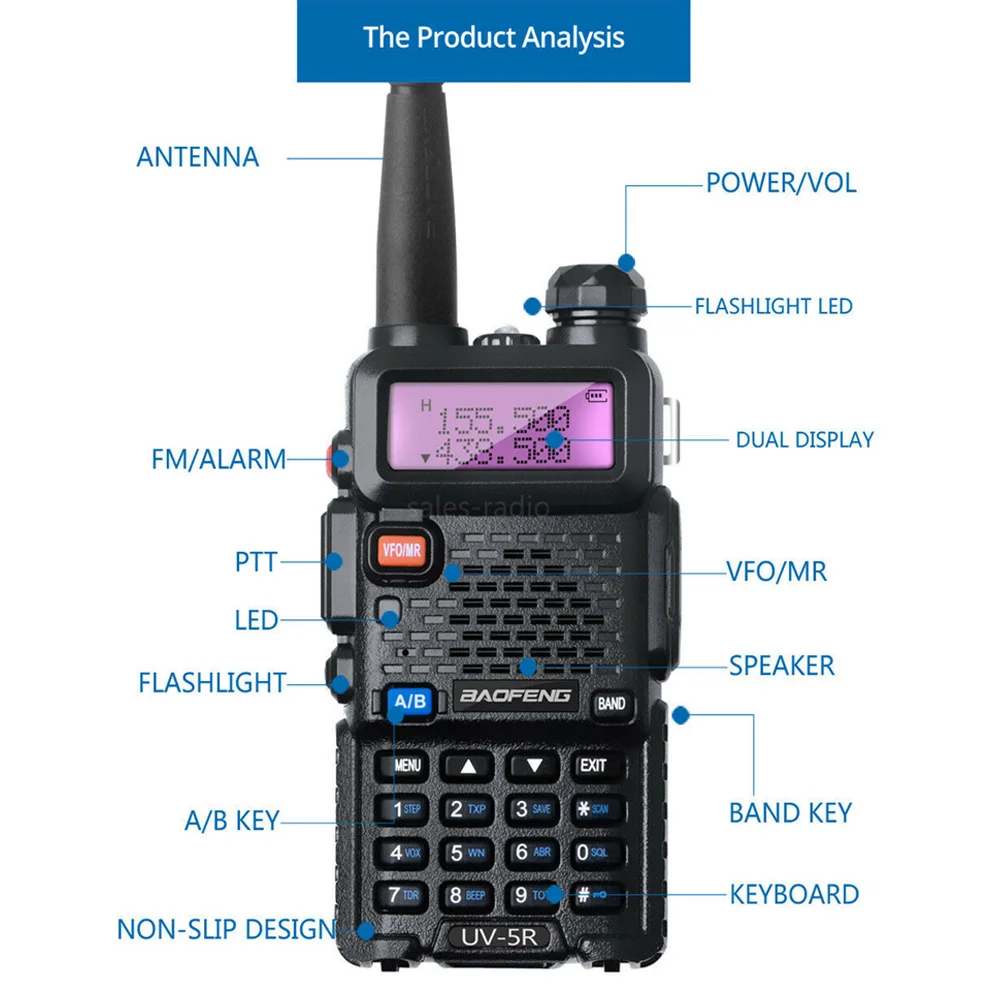 BaoFeng UV-5R Dual Band 136-174MHz & 400-520MHz Walkie Talkie VOX 5W with 1800mAh Battery Ham Radio