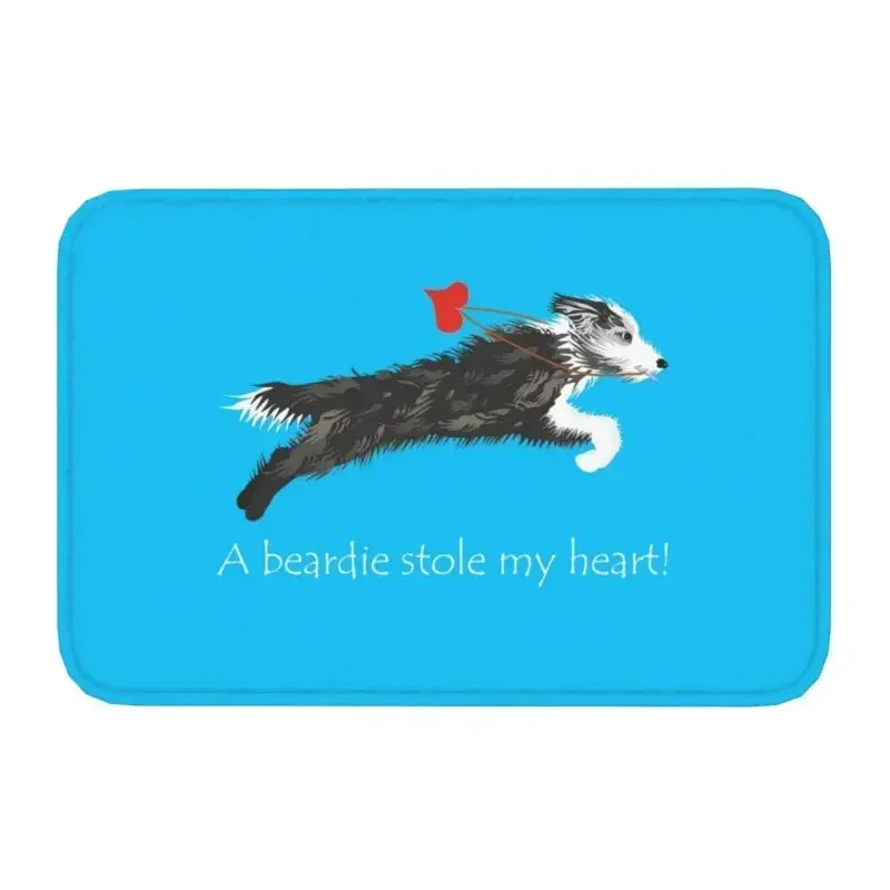 Bearded Border Collie Heart Floor Door Bath Kitchen Mat Anti-Slip Indoor Animal Pet Doormat Toilet Entrance Rug Carpet Footpad