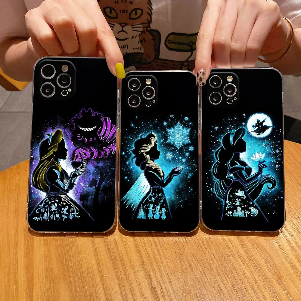 

D-Disney Princess Belle Ariel Mulan Clear Phone Case For iPhone 11 15 14 Pro Max 12 13 Mini 16 Pro Plus X XS 8 7 Cover Soft Case