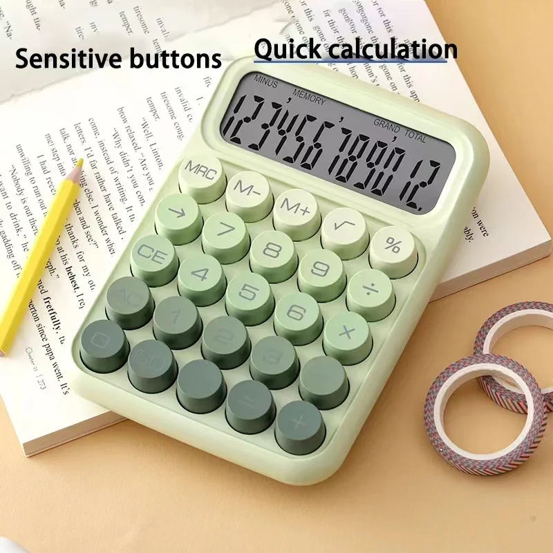 High Aesthetic Circular Mechanical Keyboard Calculator Student Exam Specific Portable 12 Bit Large Screen Calculator