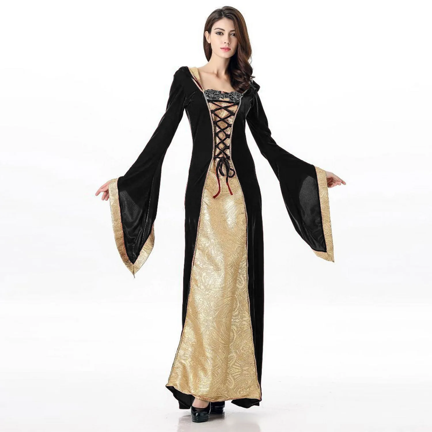 Women Renaissance Irish Deluxe Velvet Dress Victorian Medieval Long Dress Retro Fancy Gown Halloween Cosplay Costume Plus Size