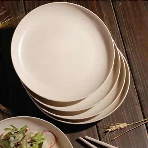 1Pcs Eco Friendly Wheat Straw Dinner Plate Microwave Oven Safe Large Size Khaki Service Plate for Sushi Dumplings Fruit
