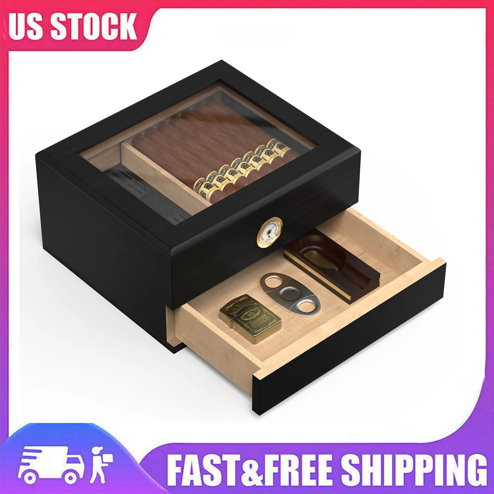 Cedar Wood Cigar Humidor Box Portable Travel Cigar Case with Humidifier Hygrometer Cigar Humidor Sigaren Box For Cigars