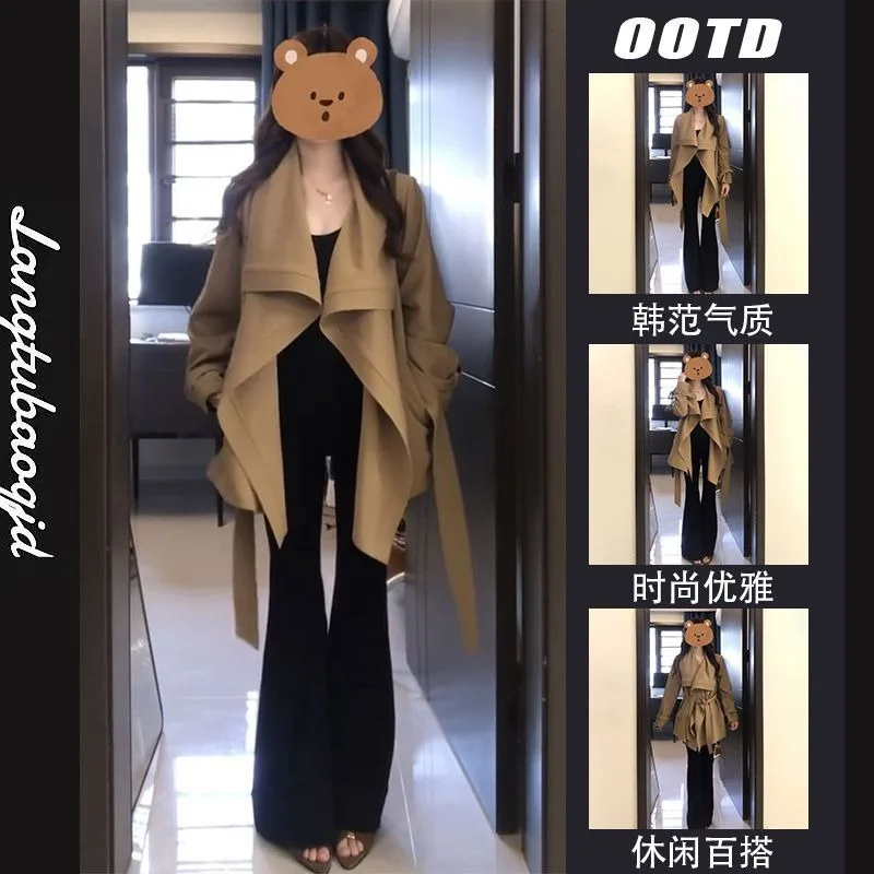 Khaki Trench Coat Women's Autumn and Winter 2026 New Popular Early Autumn Korean Atmosphere Wear A Small Coat
