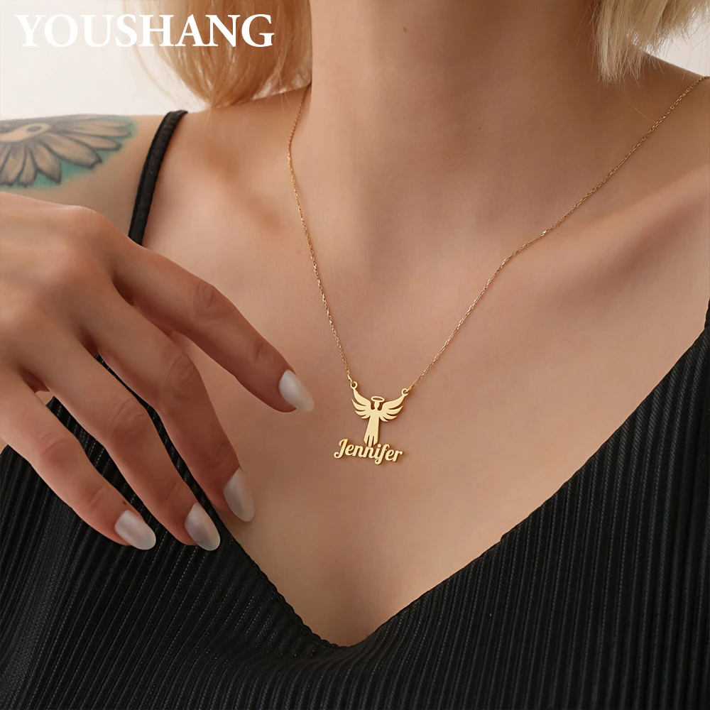 

Custom Name Necklace Personalized Stainless Steel Guardian Angel Pendant Birthday or Commemorative Gift for Family and Friends.