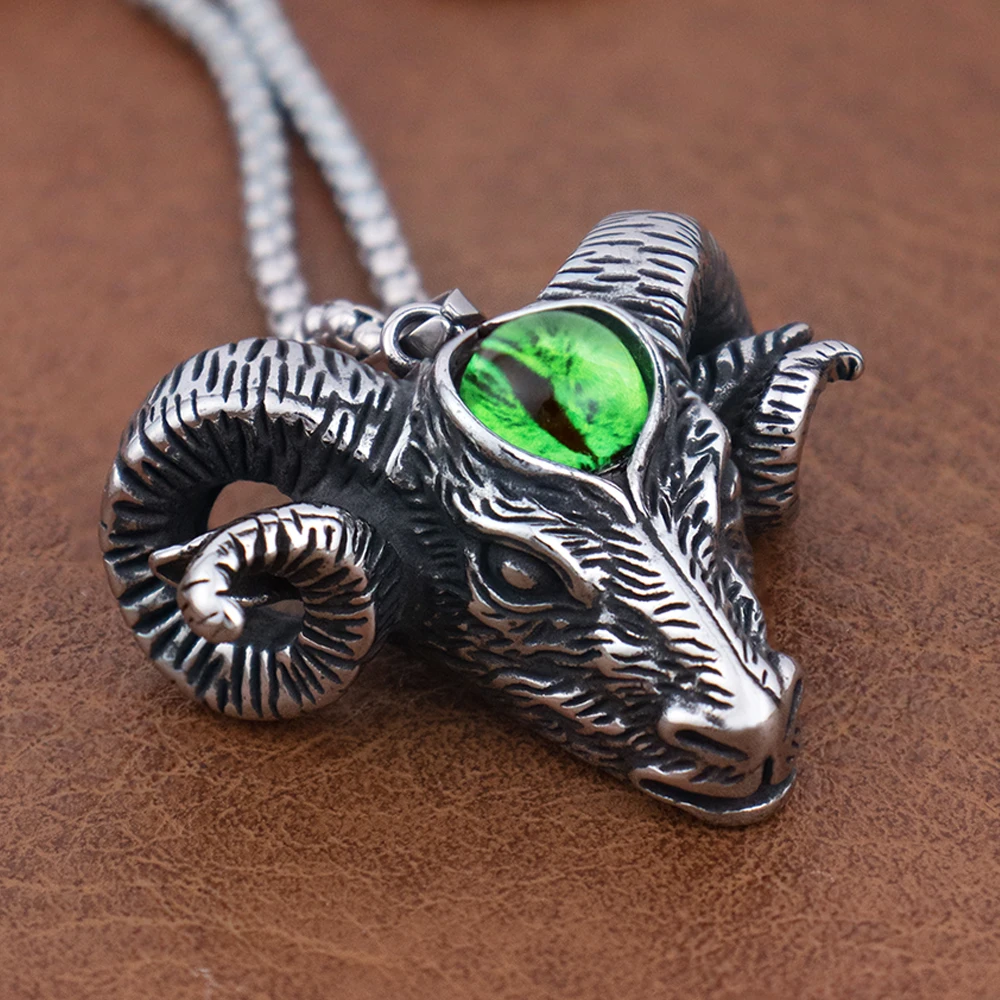 Men's New Gothic Hexagonal Star Satan Ram Pendant Stainless Steel Retro Personality Goat Head Necklaces Jewelry Gift Wholesale