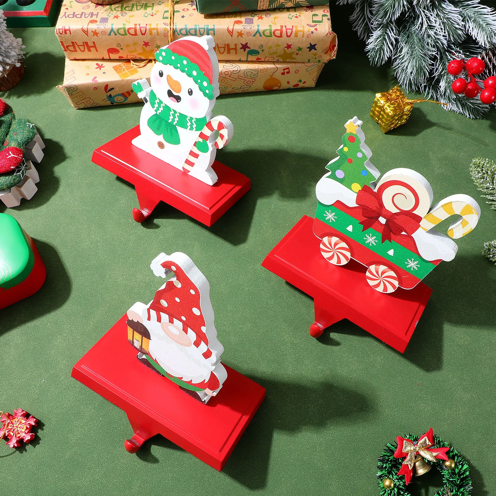 

3Pcs Mantel Stocking Hangers Set - Sturdy Zinc Alloy Wood Construction - Weighted Holiday Hooks for Fireplace Shelf Xmas