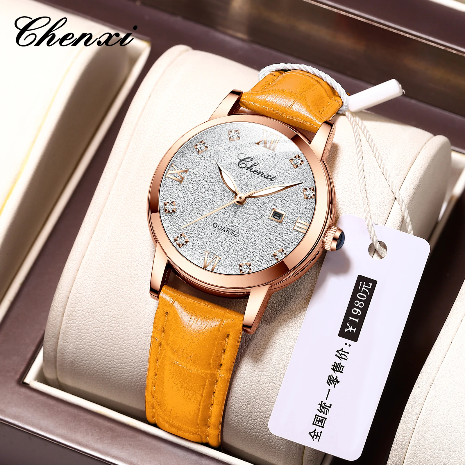 CHENXI 302 reloj de cuarzo con esfera de estrella de alta calidad de lujo, correa de cuero de moda, relojes de pulsera para mujer, reloj para mujer