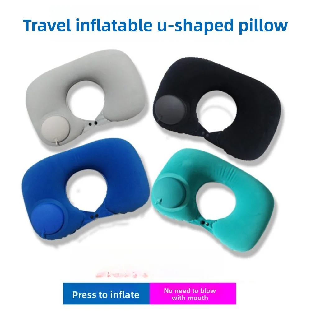 Office Lunch Break Neck Pillow Outdoor Plane Travel Portable Foldable Flocking Press Inflatable U-shaped Pillow
