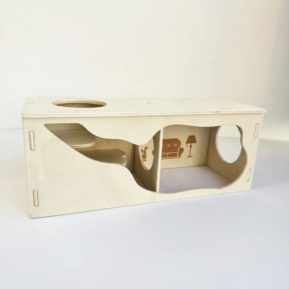New Wooden Hamster House Detachable Stackable Hamster Villa Climbing Structure Chew-Resistant Rodent Hiding Corner Pet Play Area