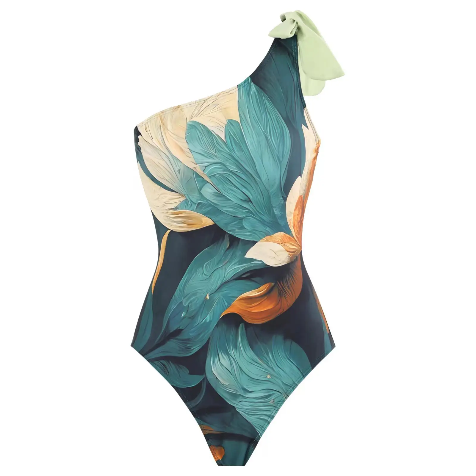 Ensemble bikini sexy à une épaule pour femme, maillot de bain vert à imprimé vintage, jupe brésilienne Biquini, robe de maillot de bain, nouveau