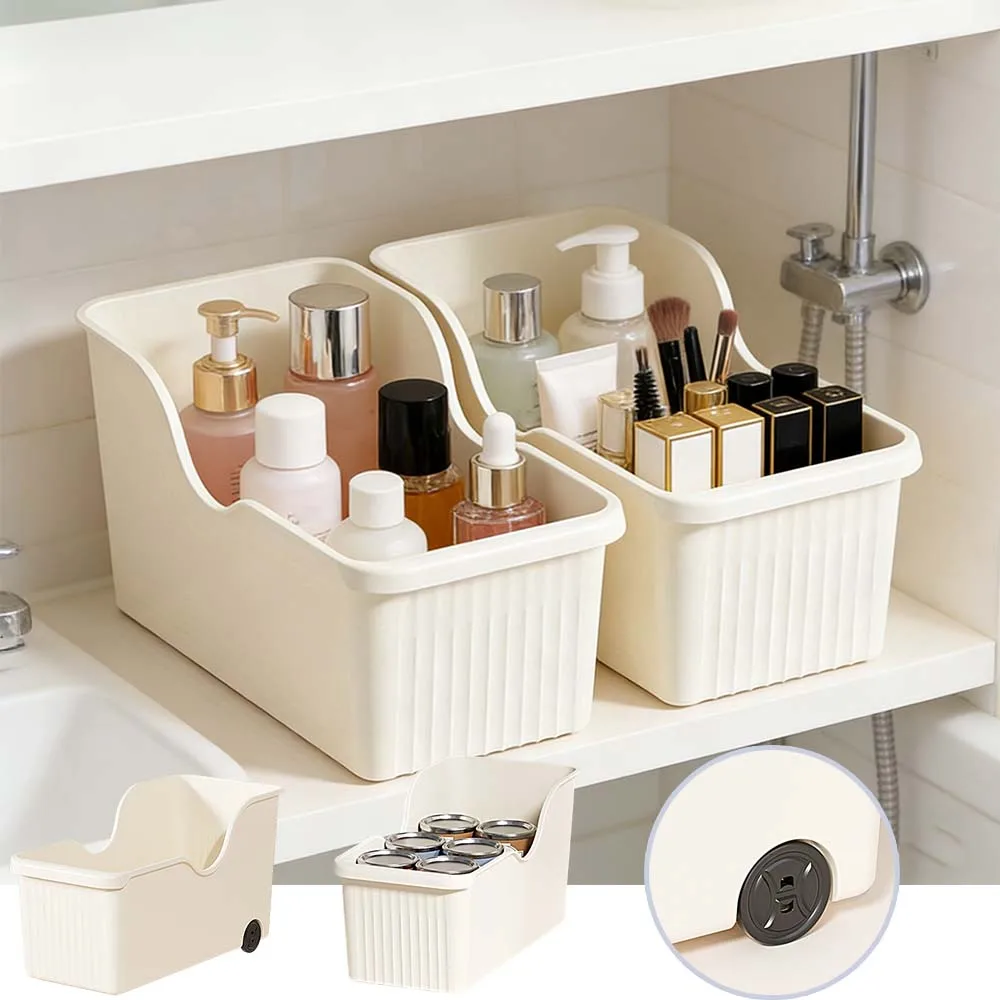 

Kitchen Under Sink Organizer Closet Storage Basket with Wheels Sundries Storage Case for Seasoning Bottle Container Hogar 수납 정리함