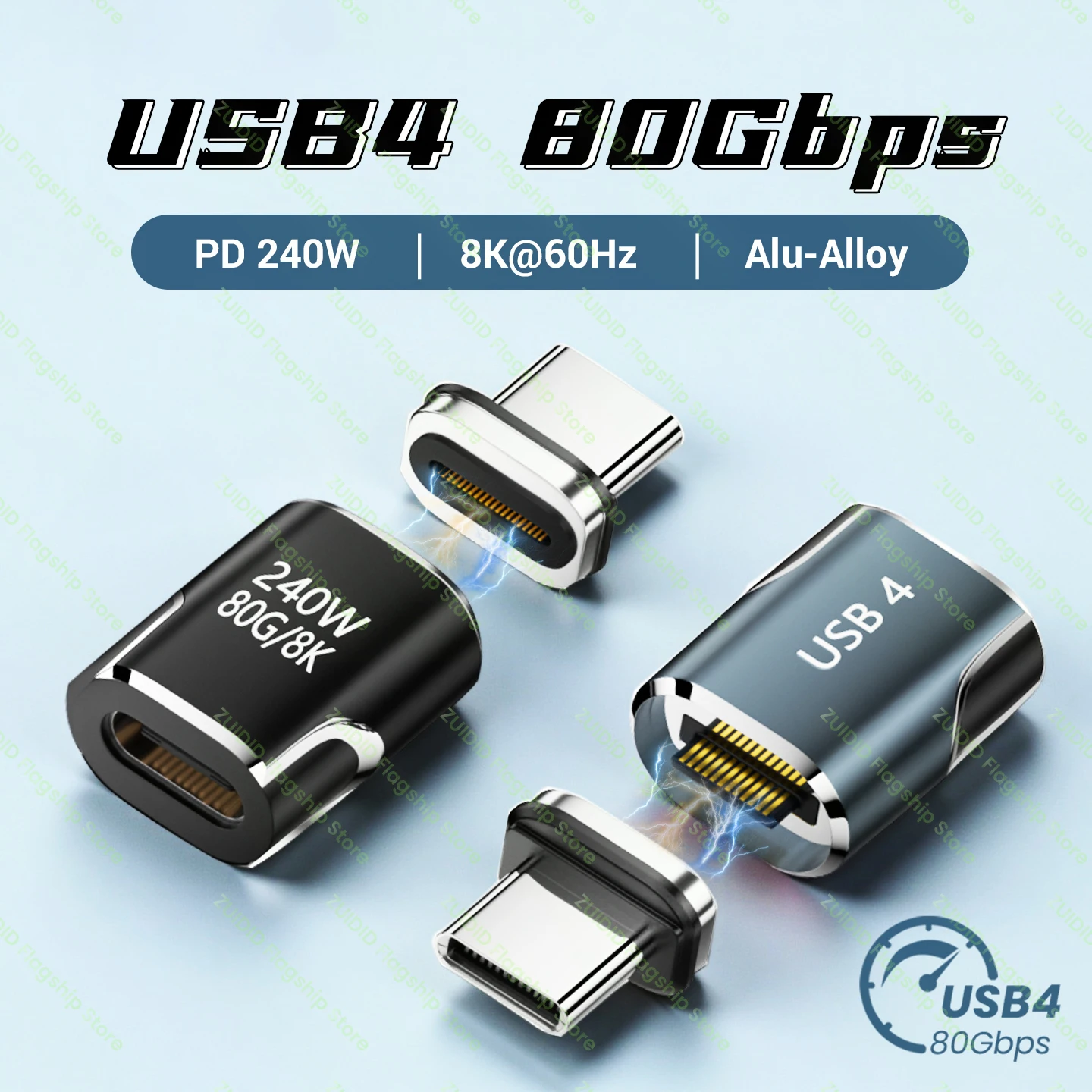 Adaptateur magnétique USB4 80Gbps USB C vers Type C 240W, câble convertisseur magnétique de charge rapide 8K @ 60Hz Thunderbolt 5 adaptateur USB Type C