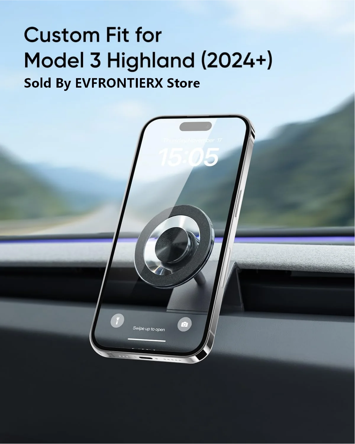 Magnetic Car Phone Mount for Tesla Model 3 Highland 2024+ Movable Silicone Base Strong MagSafe Slideable Air Vent Phone Holder