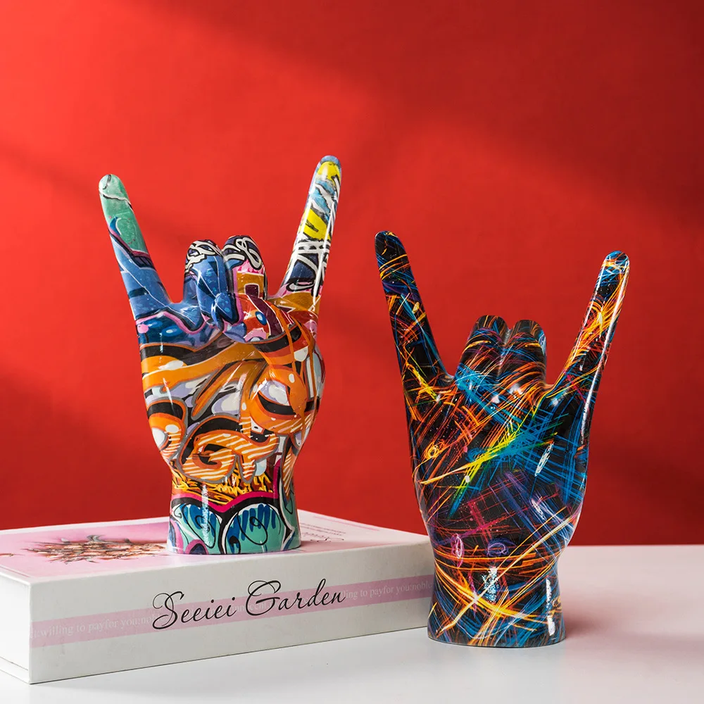 Graffiti Rock Hand Sculpture - Water Transfer Resin Decor for Bedroom, Entryway Display