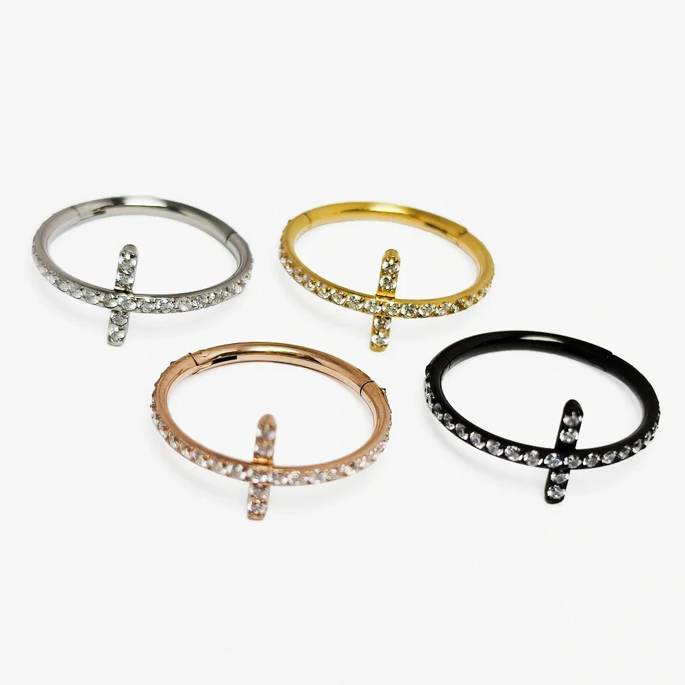 F136 Titanium Piercing Tragus piercing Clicker Zircon Cartilage Nose hoop Ring Septum Earrings 16G Hinged Segment Body Jewelry