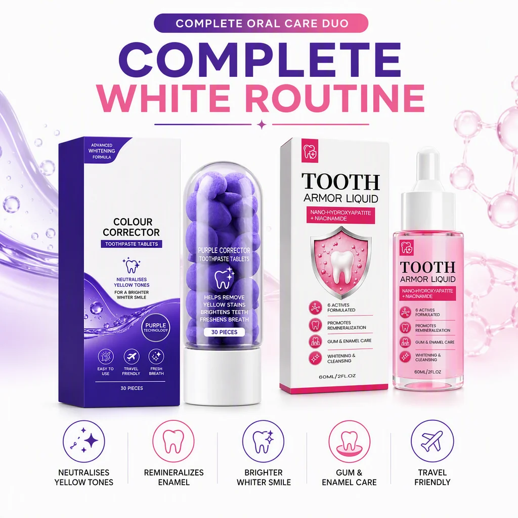 Purple Toothpaste Tablets Brightening Teeth Care Liquid Set Fresh Breath Gentle Oral Cleaning Yellow Stain Removal Gum Serum Kit